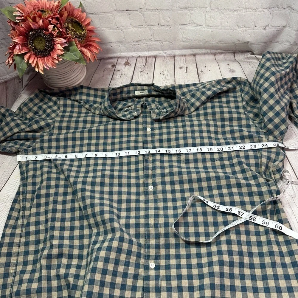sewn for J. Crew Blue tan Checkered classic secret wash Shirt sz XXL H4710